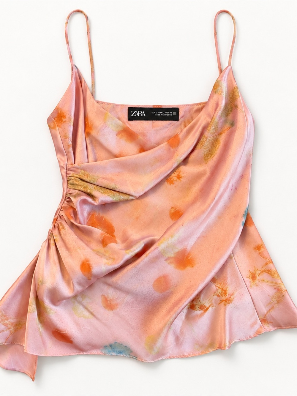 Zara Satin Floral Cowl Neck Camisole Top Size L NWT